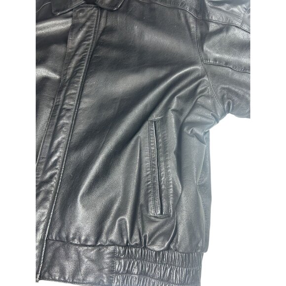 Mens‎ Black Leather Jacket XL Genuine Leather Outer Polyester Lining Elastic Hem - Picture 11 of 15